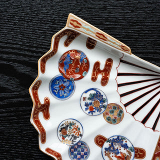 Old imari style fan plate  2size available［Hasami-yaki］