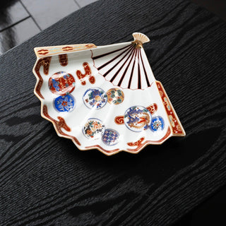 Old imari style fan plate  2size available［Hasami-yaki］