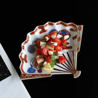 Old imari style fan plate  2size available［Hasami-yaki］