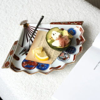 Old imari style fan plate  2size available［Hasami-yaki］