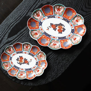 Old Imari style large oval plate 9.6in  [Hasami-yaki]