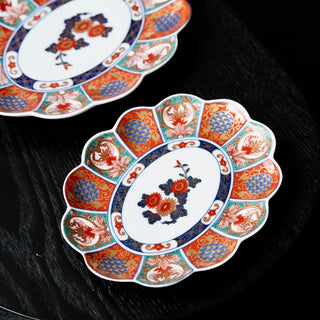 Old Imari style small oval plate 7.5in  [Hasami-yaki]