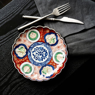 Old Imari style frills red plate 7.8in  [Hasami-yaki]