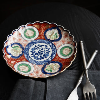 Old Imari style frills red plate 7.8in  [Hasami-yaki]