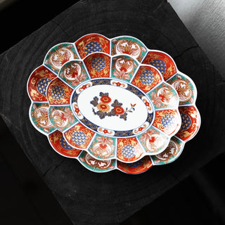 Old Imari style large oval plate 9.6in  [Hasami-yaki]