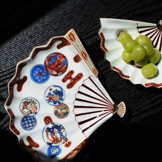 Old imari style fan plate  2size available［Hasami-yaki］