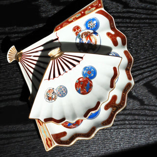 Old imari style fan plate  2size available［Hasami-yaki］