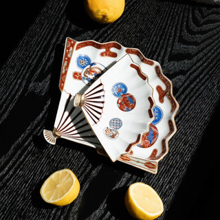 Old imari style fan plate  2size available［Hasami-yaki］